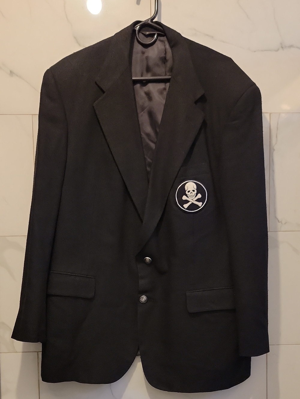 Men's Black Blazer with Skull Patch - Classic Two-Button Sport Coat